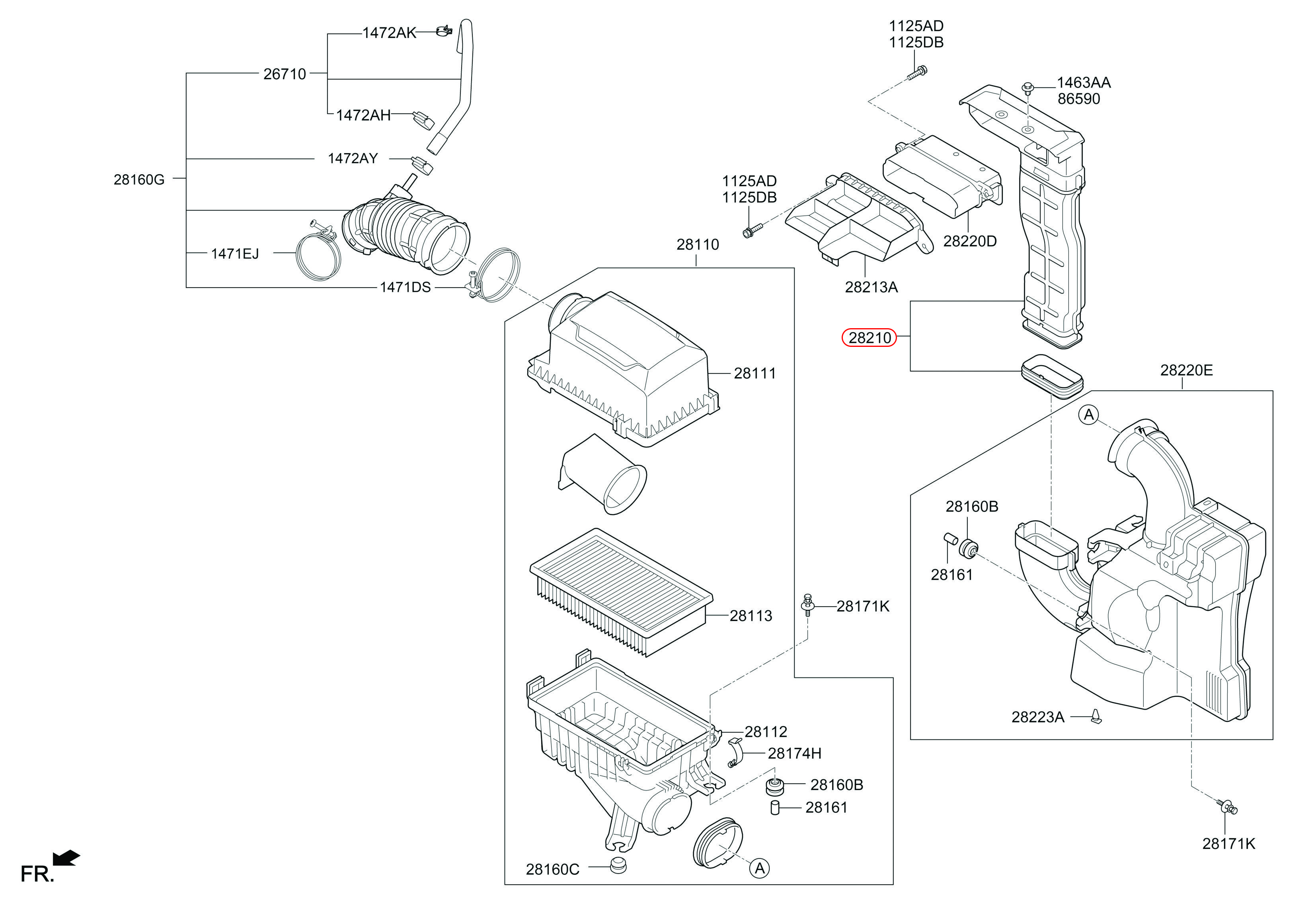 Ống gió bô e Hyundai Accent 18, 28210H6100, HYUNDAI HCM, KIA HCM