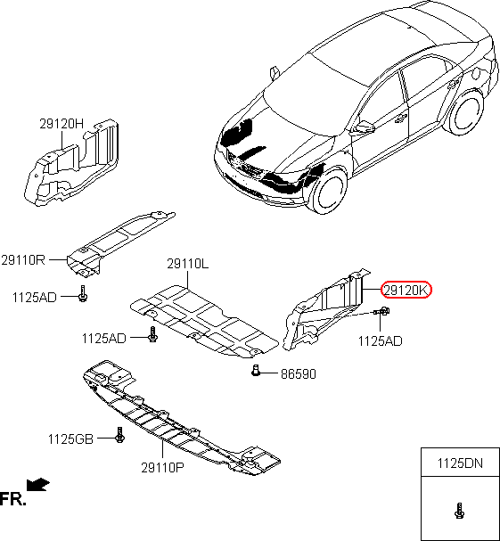 Chắn bùn động cơ KIA Forte LH, 291202H050, chính hãng KIA HCM