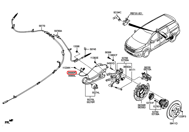 Cảm biến abs sau KIA Sedona RH, 95681A9000,chính hãng KIA HCM