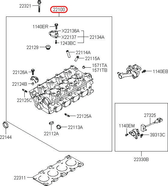 Nắp quy lát Starex 06, 2210038410, HYUNDAI HCM, KIA HCM, chính hãng HYUNDAI