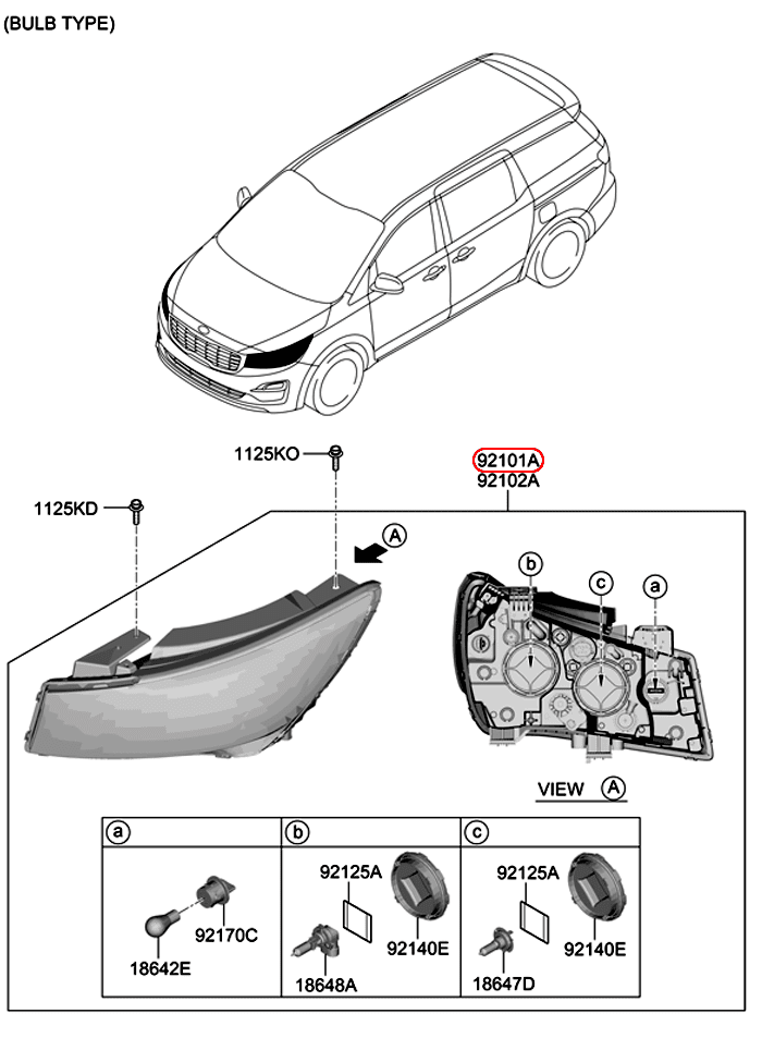 Đèn pha KIA Sedona 19 LH 2 bi led, 92101A9730,chính hãng KIA HCM