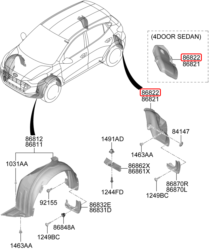 Lòng dè sau chính hãng HYUNDAI RH | 86822K6000 tại HCM