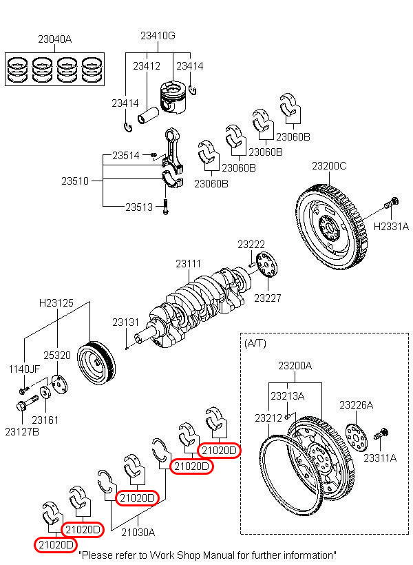 Miểng cốt máy Libero 05 2.5 động cơ D4CB, 210204A910, HYUNDAI HCM, KIA HCM, chính hãng HYUNDAI