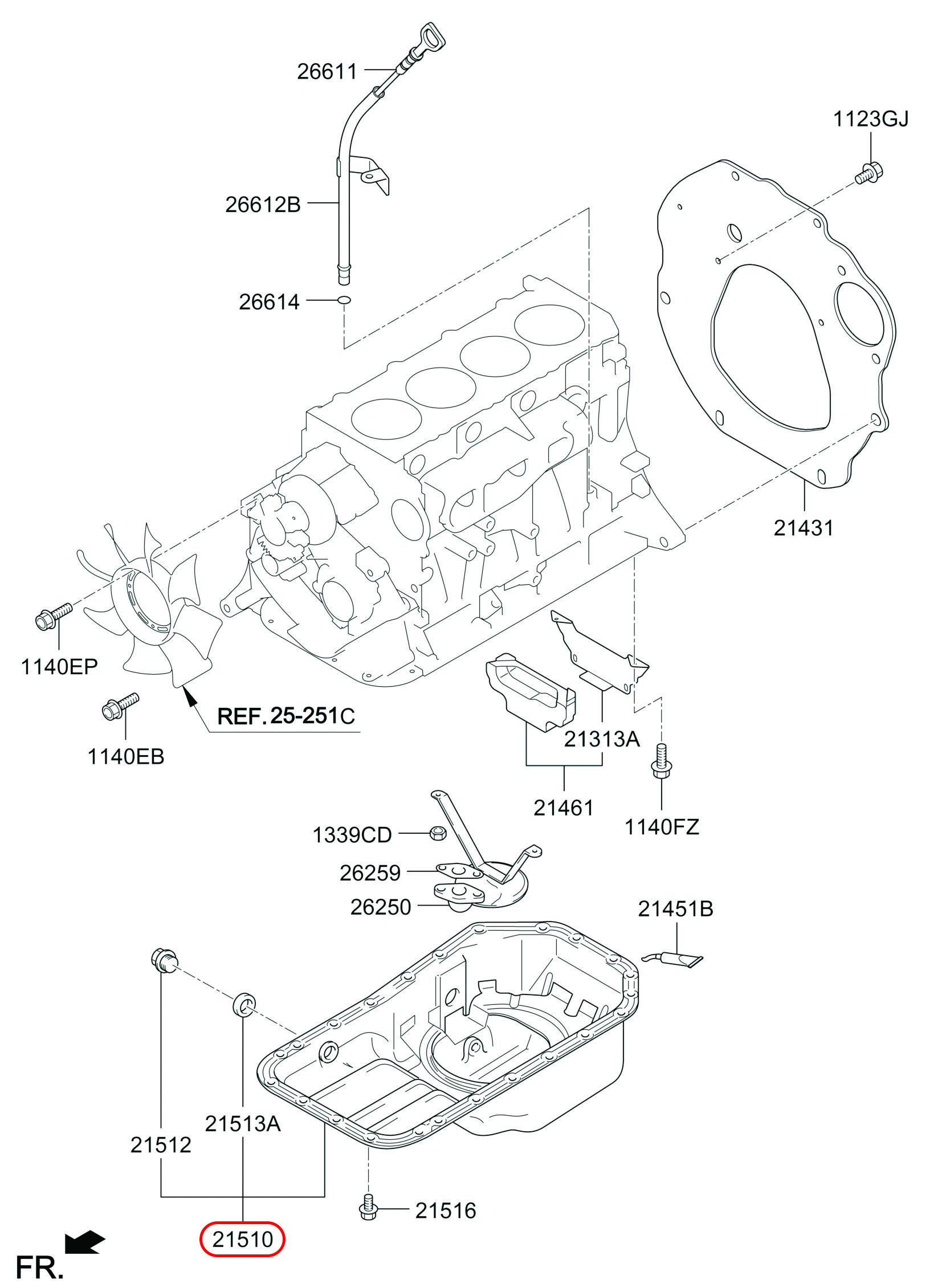 Các te nhớt Libero 05 2.5 động cơ D4BH, 2151042920, HYUNDAI HCM, KIA HCM, chính hãng HYUNDAI