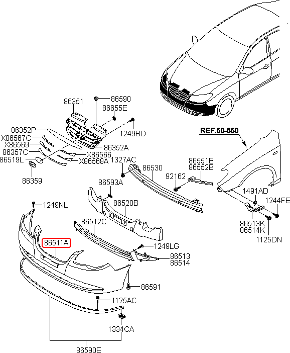 Cản trước chính hãng HYUNDAI | 865112H000 tại HCM