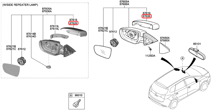 Ốp kính chiếu hậu chính hãng KIA RH | 87626A4000 tại HCM