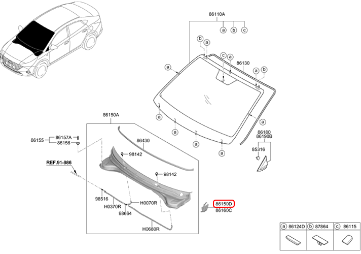 Ốp chân kính chắn gió trước chính hãng HYUNDAI LH | 86153H6000 tại HCM