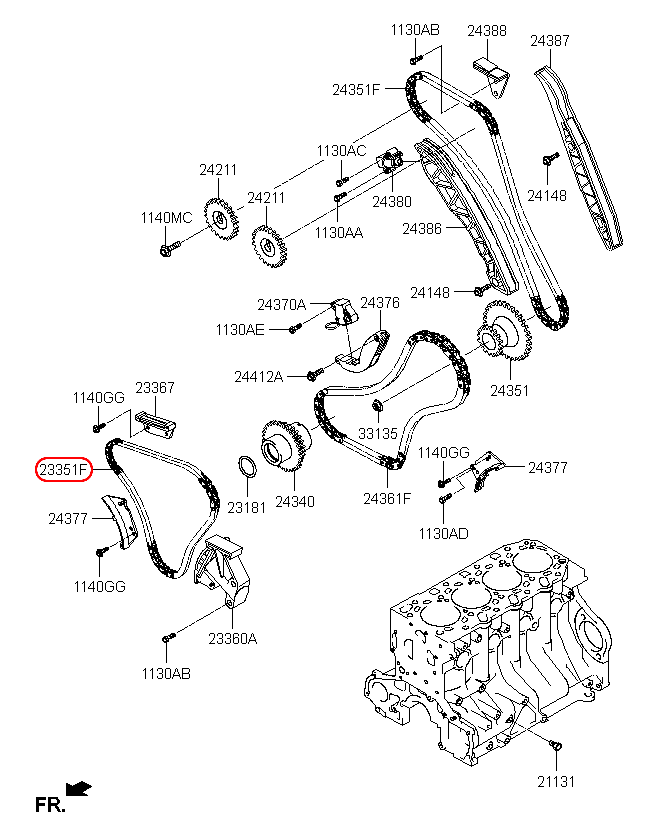 Dây sên bơm nhớt chính hãng KIA | 233514A600, phụ tùng KIA tại HCM.