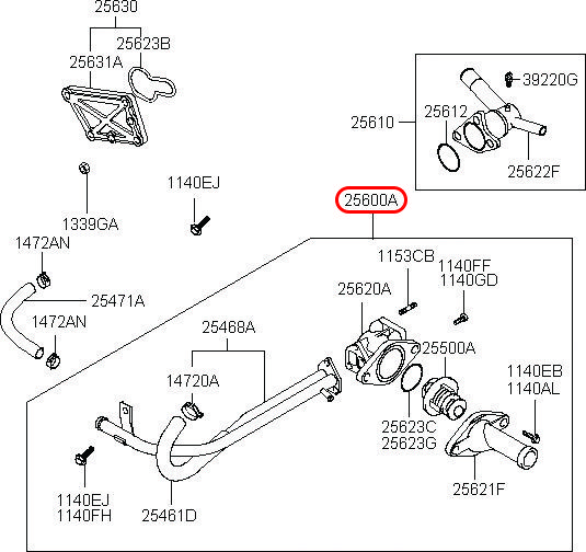 Cụm van hằng nhiệt Starex 06, 2560038420, HYUNDAI HCM, KIA HCM, chính hãng HYUNDAI