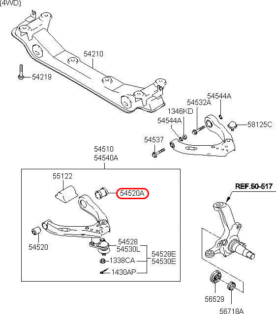 Cao su càng a dưới Starex 06, 545224B000, HYUNDAI HCM, KIA HCM, chính hãng HYUNDAI