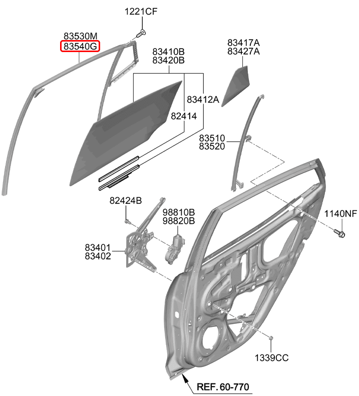 Ron chạy kính cửa sau chính hãng HYUNDAI RH | 83541K6400 tại HCM