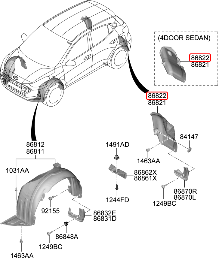 Lòng dè sau chính hãng HYUNDAI RH | 86822K6400 tại HCM