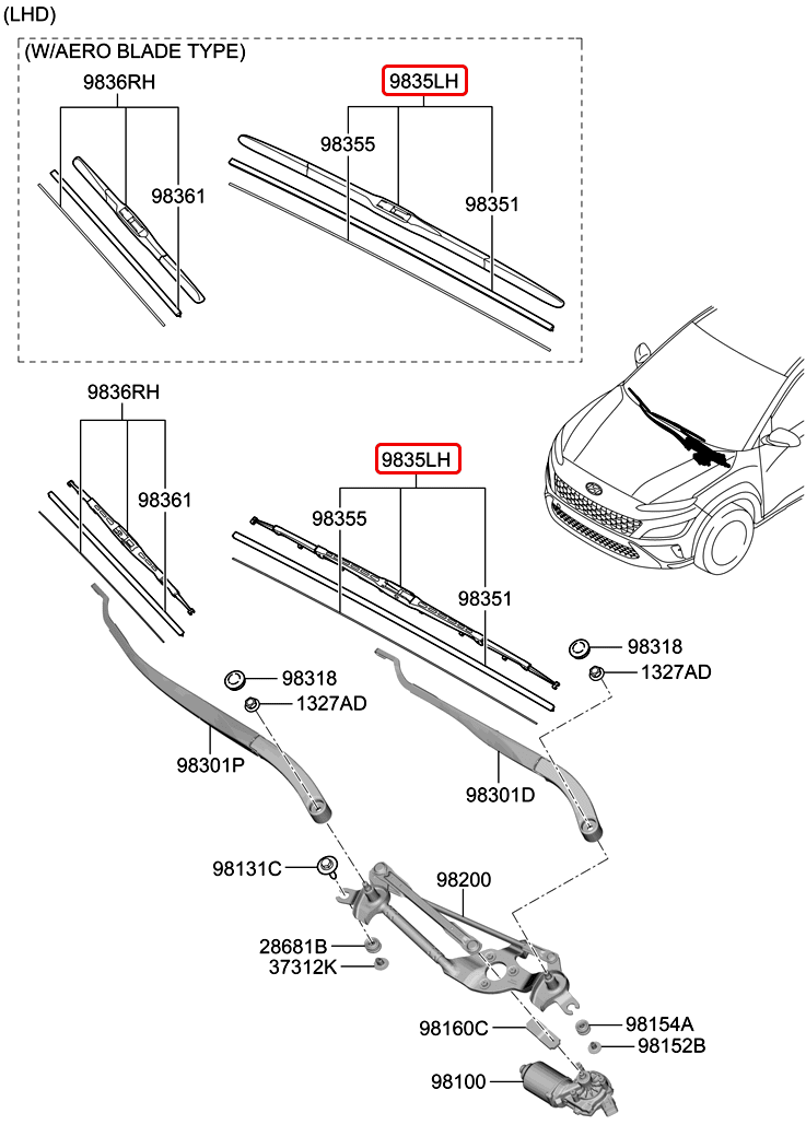 Thanh gạt mưa trước chính hãng HYUNDAI LH | 983501R000 tại HCM