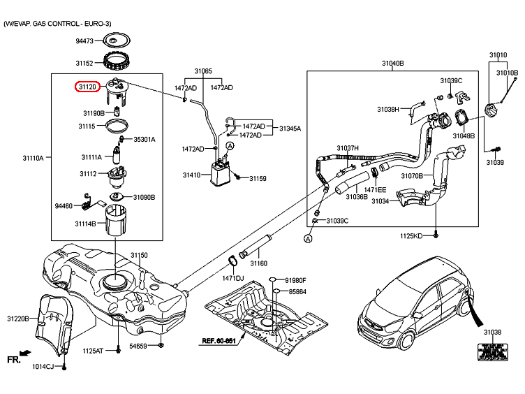 Nắp bơm xăng KIA Morning 06-18 có cảm biến, 3111307000CCB,chính hãng KIA HCM