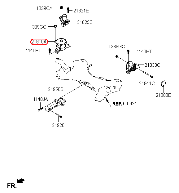 Cao su chân máy KIA Sedona 14-18 RH, 21810A9000,chính hãng KIA HCM