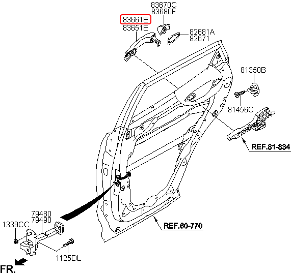 Tay cửa ngoài chính hãng HYUNDAI sau RH | 836612W010 tại HCM