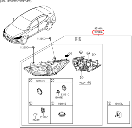 Đèn pha chính hãng HYUNDAI RH | 92102F2210 tại HCM