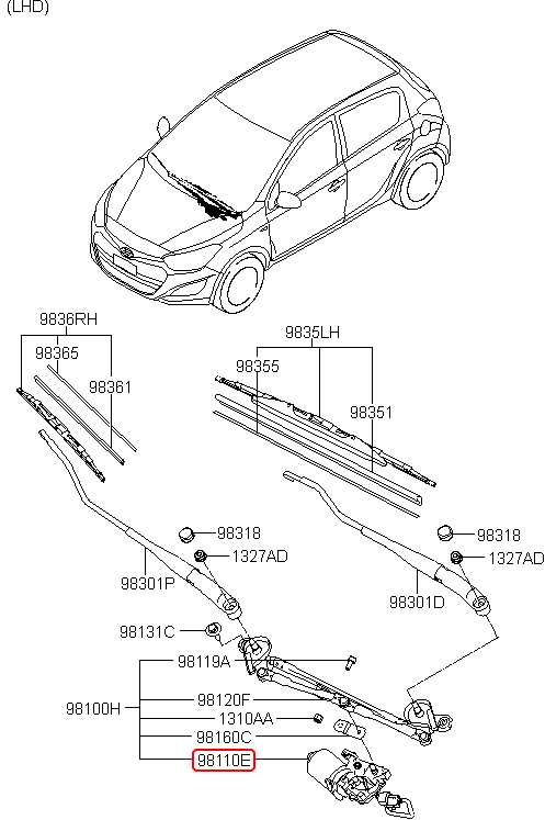 Mô tơ gạt mưa trước chính hãng HYUNDAI | 981101J000 tại HCM