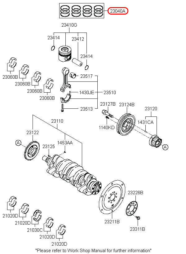 Bạc xéc măng chính hãng HYUNDAI, 2304027960, phụ tùng ô tô Hyundai, phụ tùng ô tô Kia, phụ tùng chính hãng Hyundai tại HCM, phụ tùng chính hãng Kia tại HCM