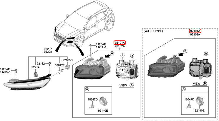 Đèn pha chính hãng HYUNDAI LH | 92101J9100 tại HCM