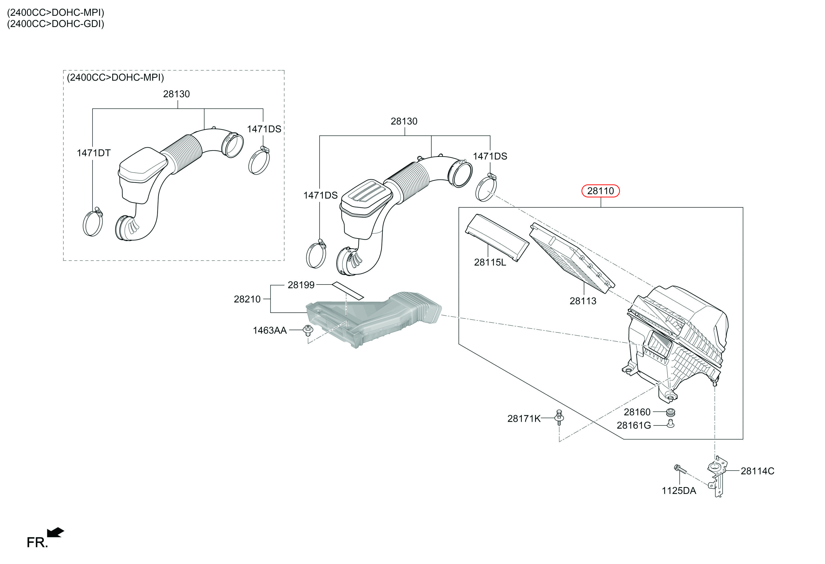 Bầu lọc gió động cơ Hyundai Santafe 19, 28110C5100, HYUNDAI HCM, KIA HCM