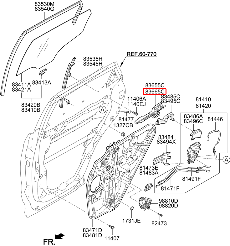 Xương tay cửa ngoài chính hãng HYUNDAI RH | 836652W000 tại HCM