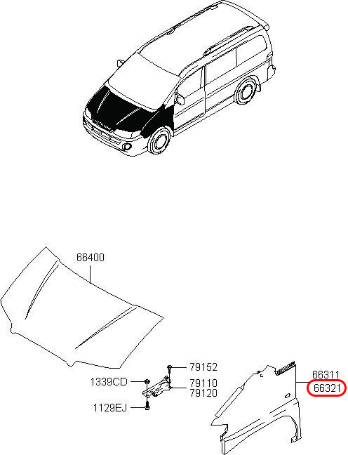 Má dè trước Starex 06 RH, 663214A410, HYUNDAI HCM, KIA HCM, chính hãng HYUNDAI