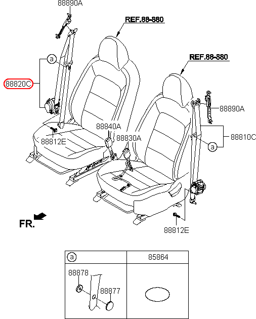 Dây đai an toàn trước KIA K3 14 RH, 88820A7000WK,chính hãng KIA HCM