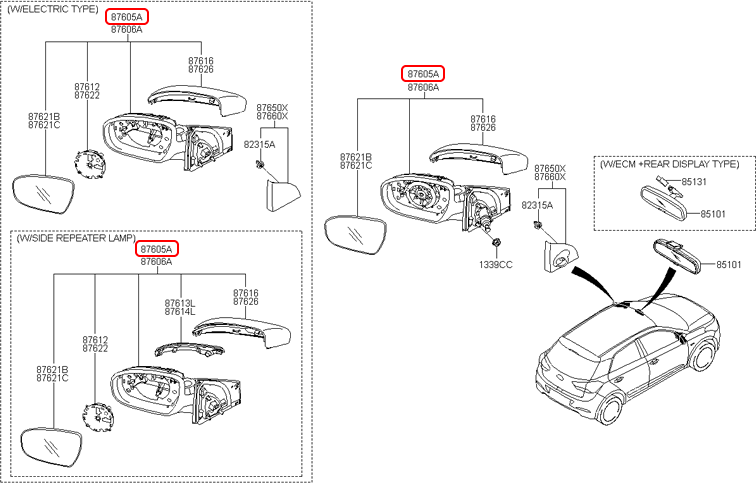 Kính chiếu hậu chính hãng HYUNDAI LH | 87610C7180 tại HCM