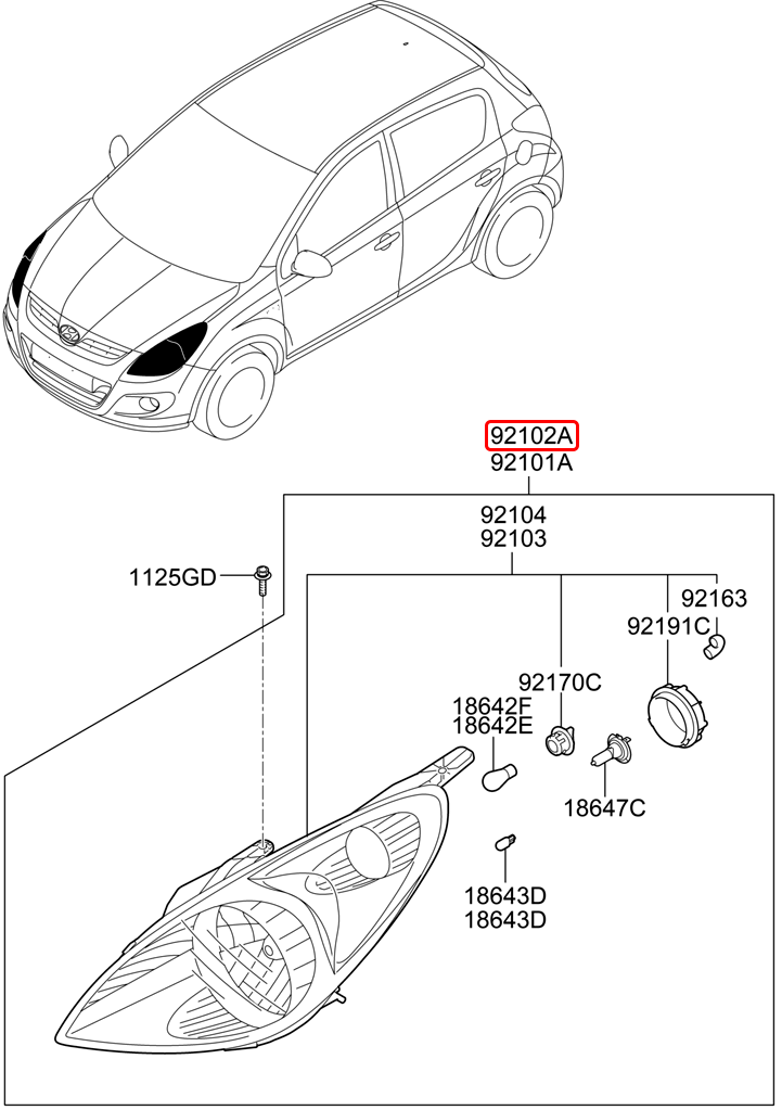 Đèn pha chính hãng HYUNDAI RH | 921021J020 tại HCM