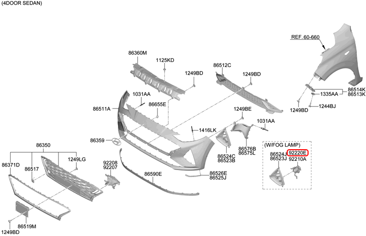 Đèn cản trước chính hãng HYUNDAI RH | 92202K6000 tại HCM