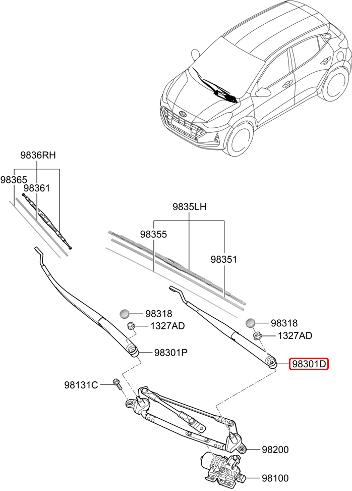 Cần gạt mưa trước chính hãng HYUNDAI LH | 98311K6000 tại HCM