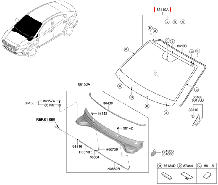 Kính chắn gió trước chính hãng HYUNDAI | 86110H6910 tại HCM