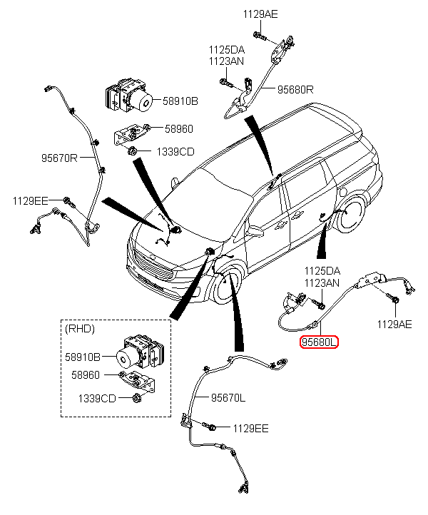 Cảm biến abs sau KIA Sedona LH, 95680A9000,chính hãng KIA HCM