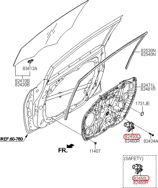 Mô tơ nâng kính trước KIA K3 14 LH, 82450A7010,chính hãng KIA HCM