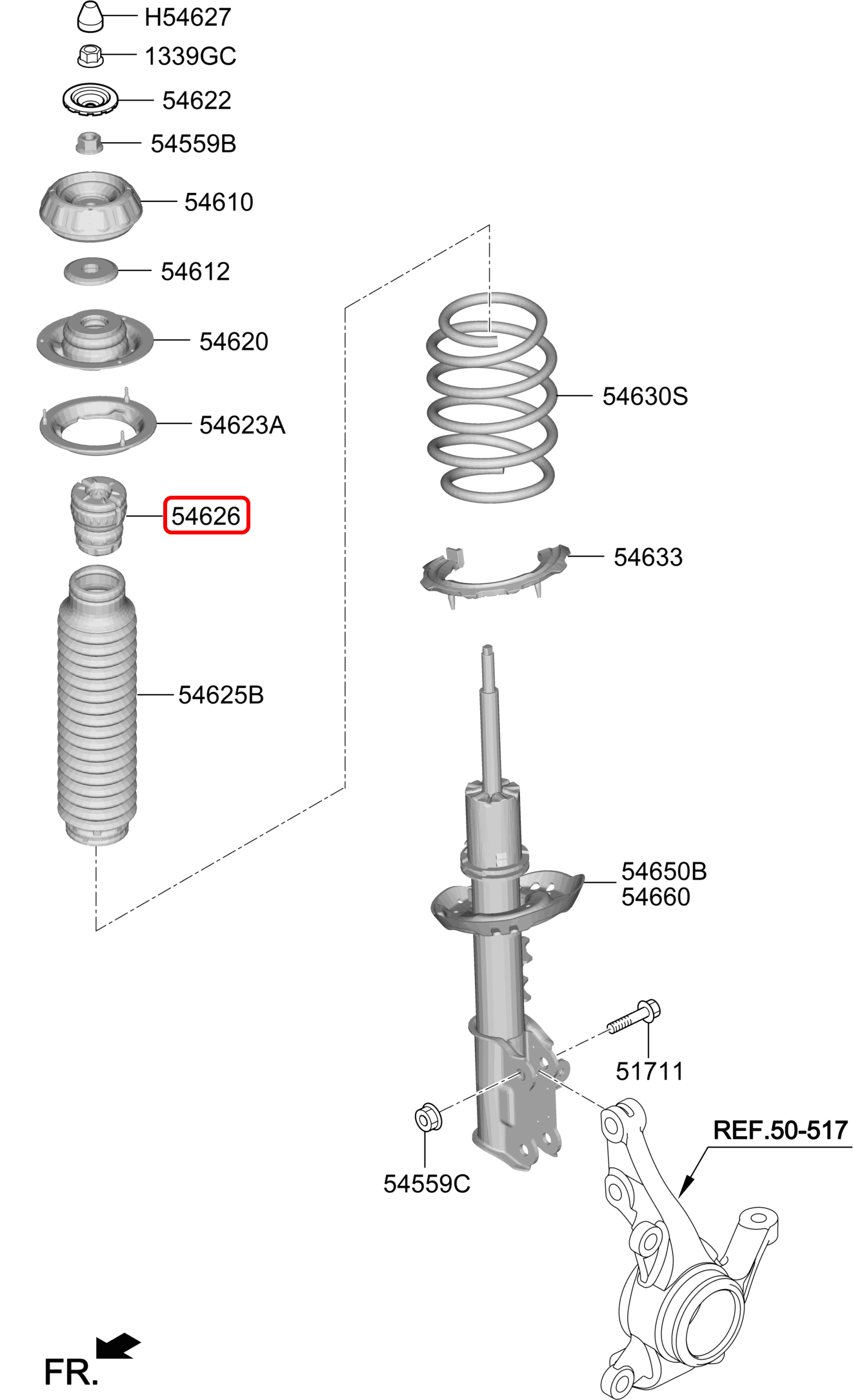 Cao su tăng bông nhún trước Rondo 14-17, 546263S000, HYUNDAI HCM