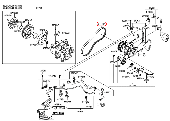 Dây curoa lốc lạnh HYUNDAI Accent 06, 977131E000,chính hãng HYUNDAI HCM