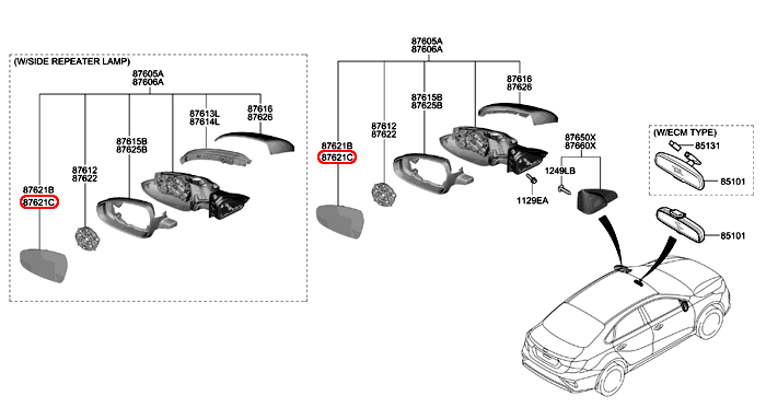 Mặt kính chiếu hậu KIA Cerato 19 LH, 87611M6000,chính hãng KIA HCM