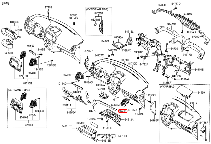 Cửa gió táp lô chính hãng HYUNDAI RH | 974902B000WK tại HCM