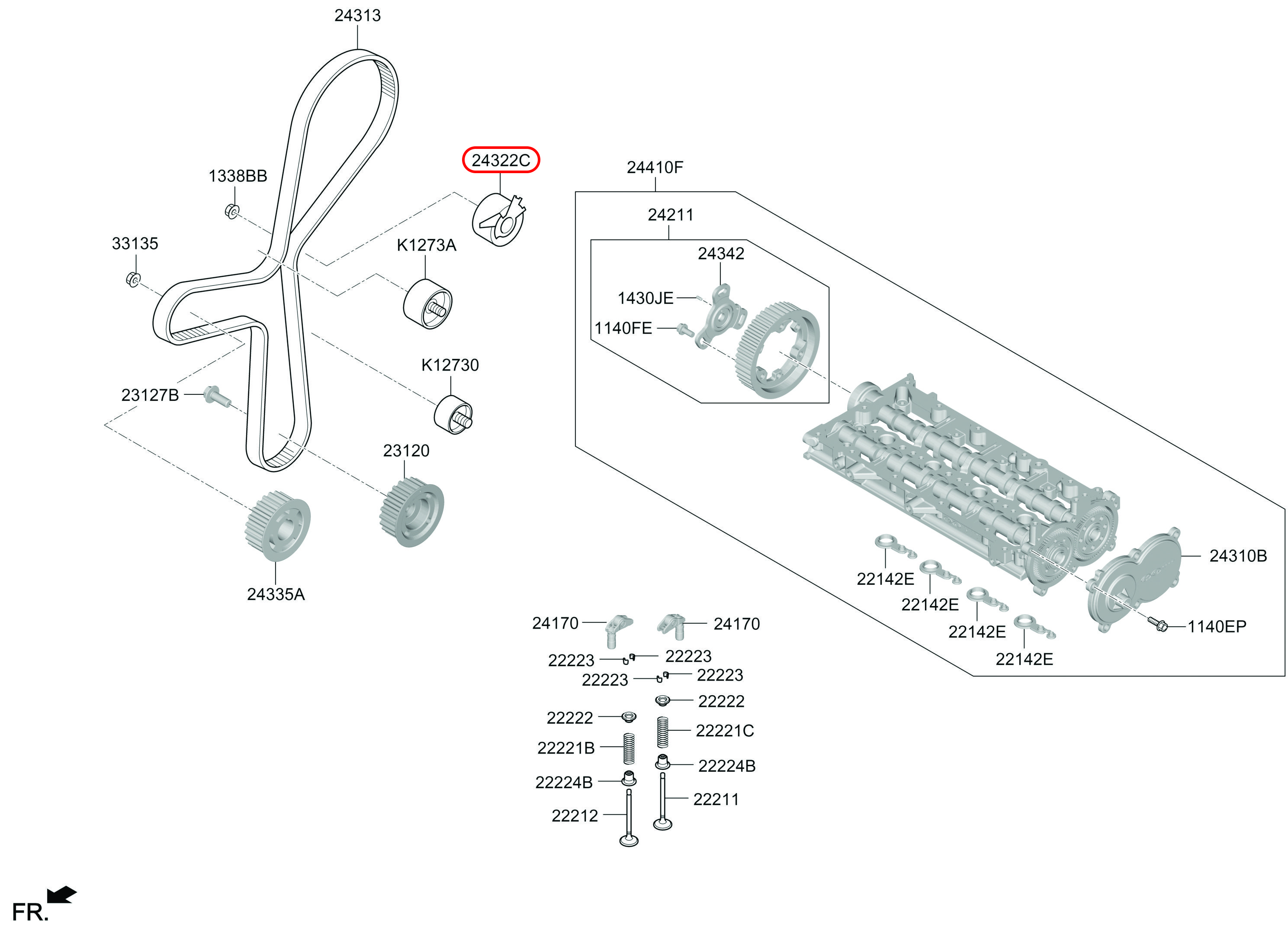 Bạc đạn tăng cam chính hãng HYUNDAI, 243102R000, phụ tùng ô tô HYUNDAI, phụ tùng ô tô KIA, phụ tùng chính hãng HYUNDAI tại HCM, phụ tùng chính hãng KIA tại HCM