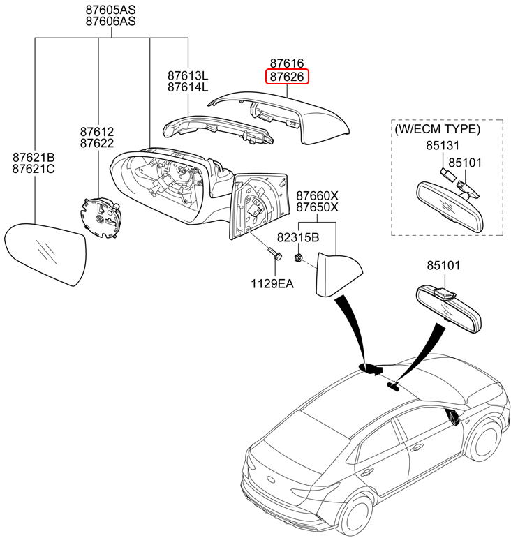 Ốp kính chiếu hậu chính hãng HYUNDAI RH | 87626H6030 tại HCM