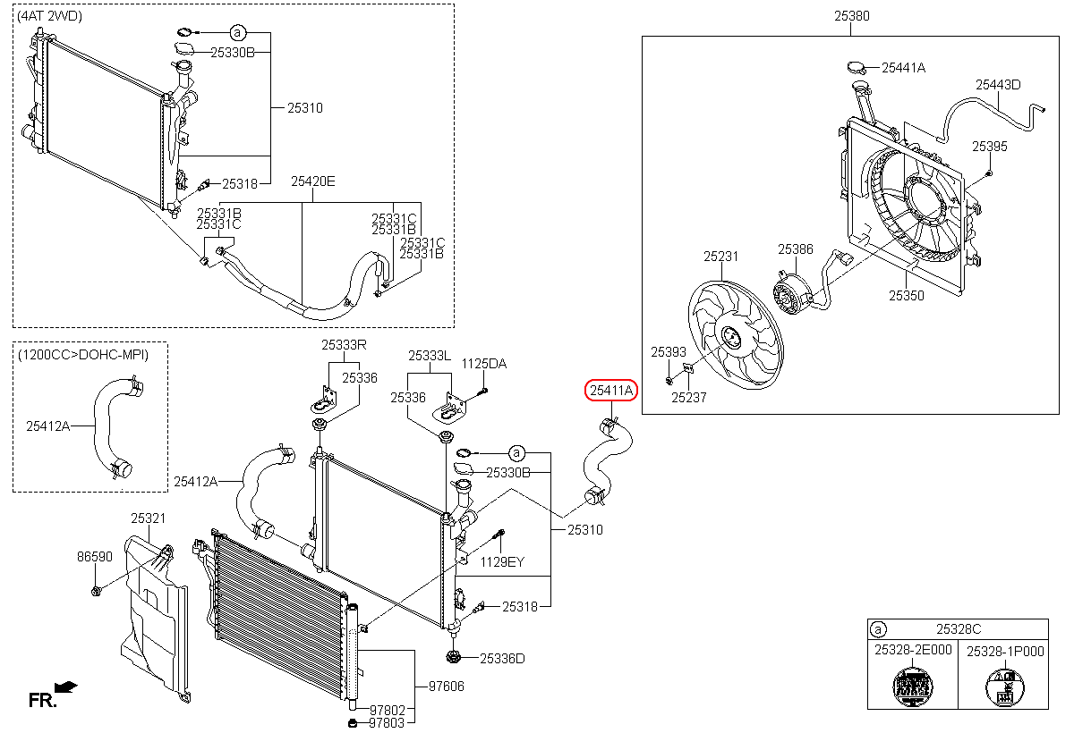 Ống két nước trên KIA Morning 12 1.0, 254141Y000, 254141Y100,chính hãng KIA HCM