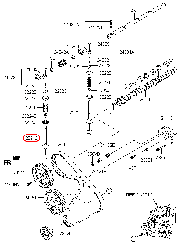 Xupap xả Libero 05 2.5 động cơ D4BH, 2221242520, HYUNDAI HCM, KIA HCM, chính hãng HYUNDAI