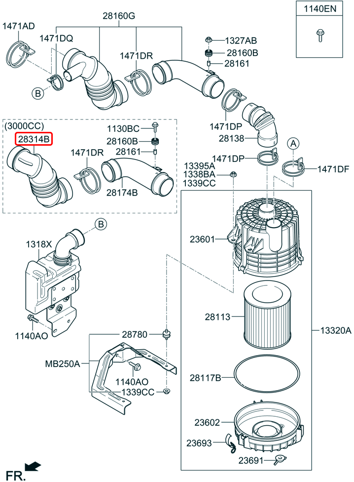 Ống gió bô e chính hãng KIA sau | 0K60N13340A tại HCM