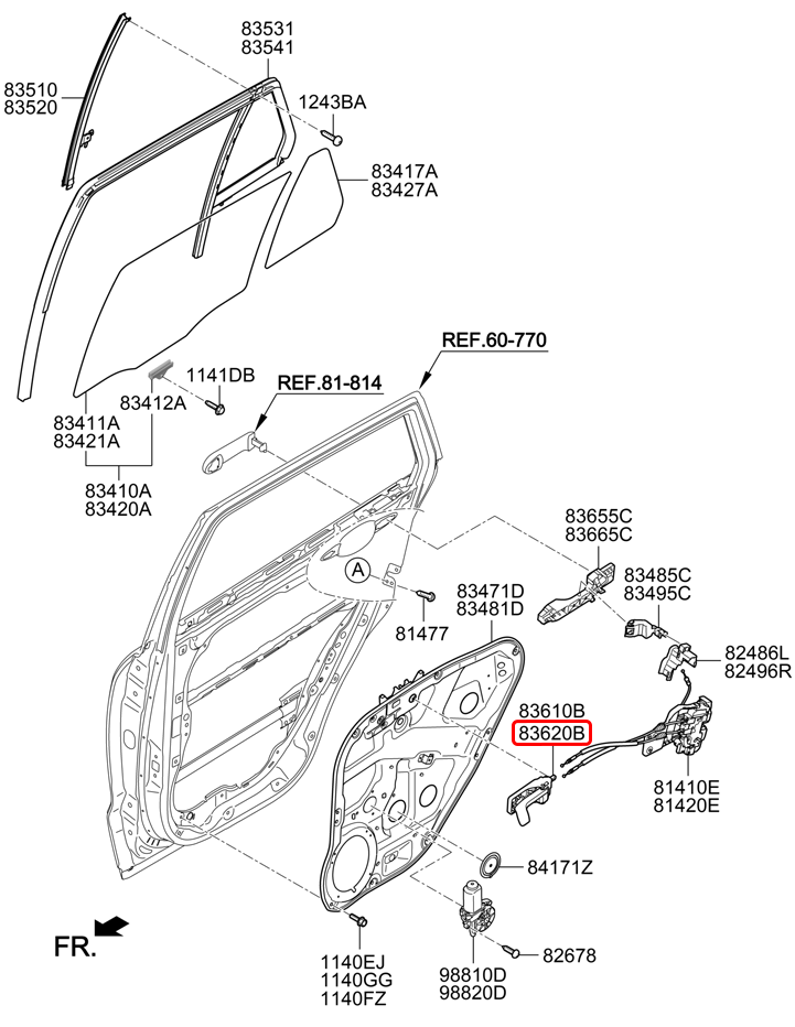 Tay cửa trong chính hãng HYUNDAI sau RH | 836202B020WK tại HCM