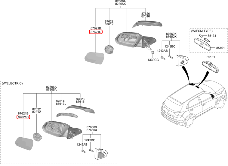 Mặt kính chiếu hậu chính hãng HYUNDAI LH | 87611A0000 tại HCM