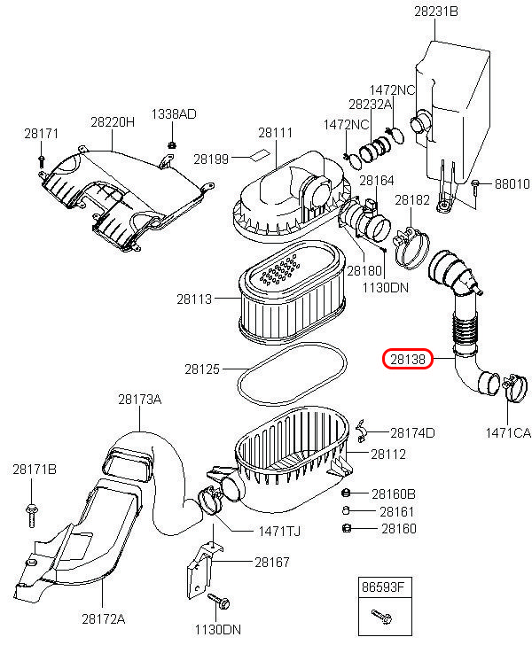 Ống gió bô e Libero 05 sau 2.5 động cơ D4CB, 281384A600, HYUNDAI HCM, KIA HCM, chính hãng HYUNDAI