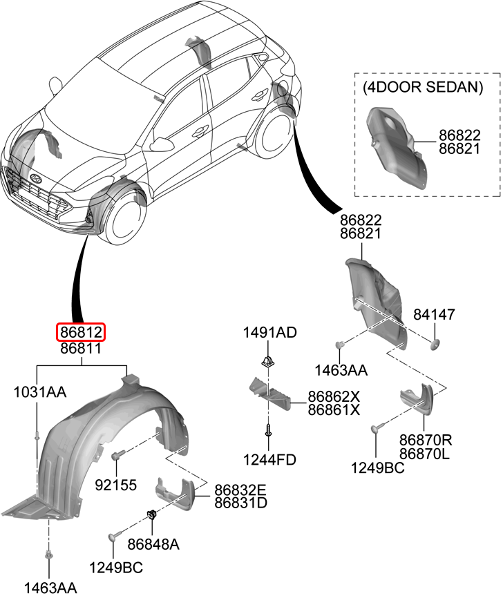 Lòng dè trước chính hãng HYUNDAI RH | 86812K6000 tại HCM