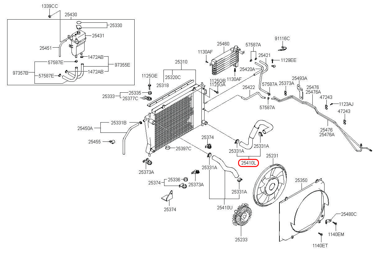 Ống két nước dưới Starex 06, 254104A850, HYUNDAI HCM, KIA HCM, chính hãng HYUNDAI