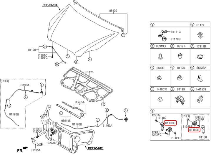 Tay mở khóa capo chính hãng KIA | 811803F000 tại HCM